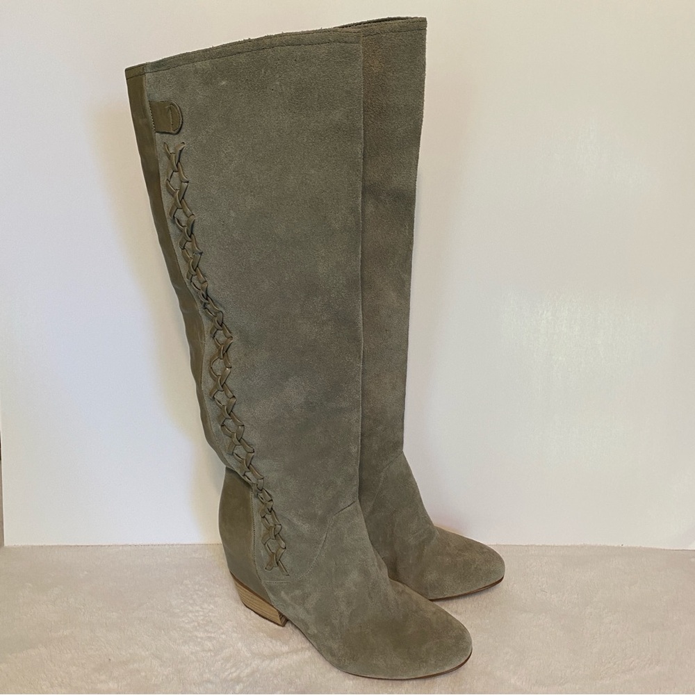 Gianni Bini Taupe Khaki Riyna Hidden Wedge Tall Boots - Size: 7
